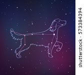 Vector illustration of Canis Major. Dog constellation hand-drawn background. Astrology picture on blurry space background.