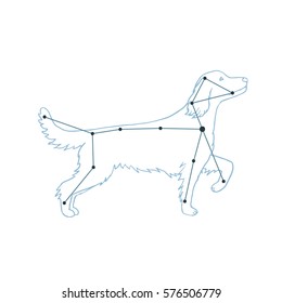 Vector illustration of Canis Major. Dog constellation hand-drawn background. Astrology picture on white isolated background.