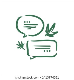 Vector illustration of cannabis conversation bubble talk on white background