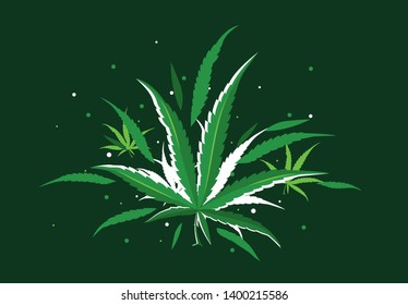 Vector illustration of a cannabis leaf with flying petals