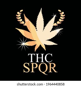 
Vector illustration of cannabis leaf with laurel wreath isolated on black background. 