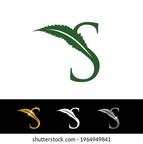 A Vector Illustration of Cannabis Leaf Monogram Initial Letter S