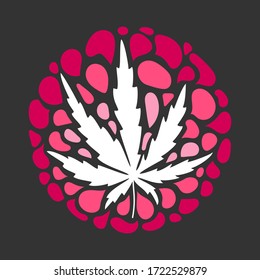 Vector illustration of cannabis leaf on bright pink cloud