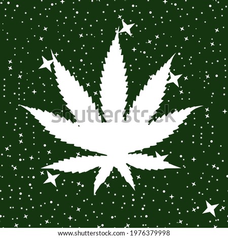 vector illustration of a cannabis leaf with  white stars on green background.. Design for posters, stickers or t-shirts.