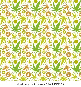 Ilustración vectorial con hojas de cannabis. Patrón de cannabis. Excelente para fondos, tejidos, papel para envolver, etc.