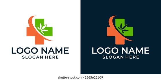 Vector illustration of cannabis medical cross logo.