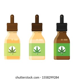 Vector illustration of cannabis oil of different forms, colors