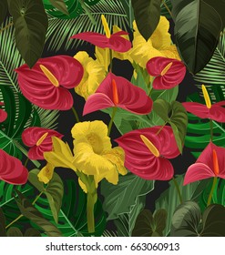 Vector Illustration of  Cannaceae flower seamless pattern.
