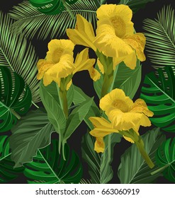 Vector Illustration of  Cannaceae flower seamless pattern.