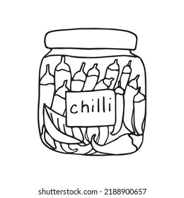 Vector illustration of canned chili peppers in a jar in doodle style