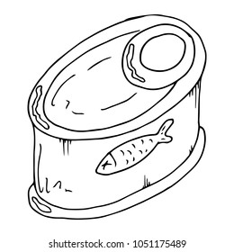 Vector illustration of canned fish. Ffish preserves. Hand drawn.