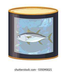 Vector illustration canned  fish icon.  label fish. Flat design.  Retro style. Tuna.