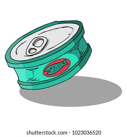 Vector Illustration Of Canned Fish. Fish Preserves. Hand Drawn.