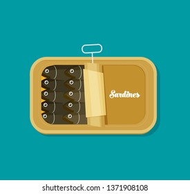 Vector illustration of canned sardines in flat style