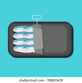 Vector illustration of canned sardines in flat style