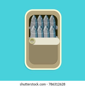 Ilustración vectorial de sardinas enlatadas en forma plana