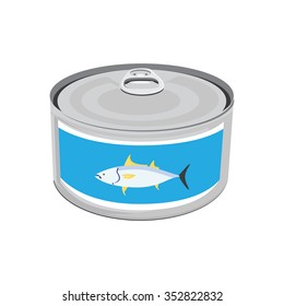 Vector Illustration Canned Tuna Fish Icon. Can Of Tuna With Label Tuna Fish. Flat Design