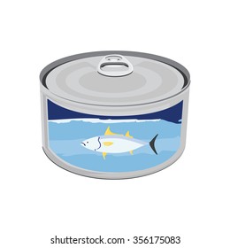 Vector Illustration Canned Tuna Fish Icon. Can Of Tuna With Label Tuna Fish. Flat Design