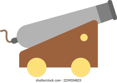 Vector illustration of a cannon. Explosion, cannon on wheels.