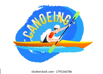 Vector illustration of canoeing or kayaking. Water sports concept