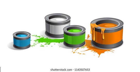 vector illustration of Cans of bright fluorescent paint and paint stains