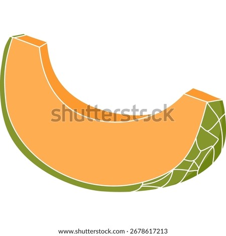 Vector illustration of cantaloupe melon slice with rind and orange flesh. Fresh tropical fruit design for healthy food, dessert, and summer themes.