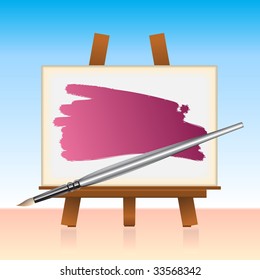 Vector Illustration of the canvas board and color brush.