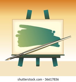 Vector Illustration of the canvas board and color brush.