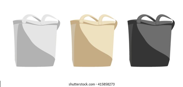 Vector illustration canvas shopping bags in different colors: beige, black and white