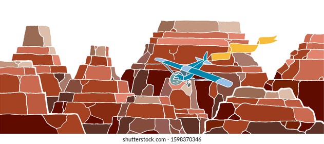 Vector illustration of canyon and plane