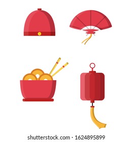 vector illustration of cap, fan, lantern, and bowl for festivals on Chinese holidays