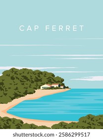 Vector illustration. Cap Ferret. Modern design. Travel poster, banner, postcard, cover.