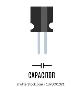 vector illustration of capacitor with symbols and names.  Illustration for Electronics.  Simple flat minimalist design.