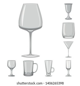 Vector illustration of capacity and glassware sign. Set of capacity and restaurant stock vector illustration.