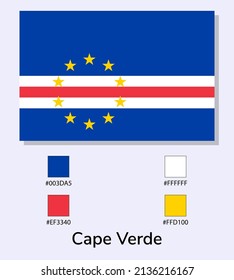 Vector Illustration of Cape Verde flag isolated on light blue background. Illustration Cape Verde flag with Color Codes. As close as possible to the original. ready to use, easy to edit. 
