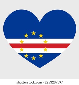 Vector illustration of the Cape Verde flag with a heart shaped isolated on plain background. I love Cape Verde. Happy Independence Day