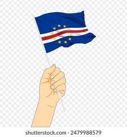 Vector illustration of Cape Verde flag in hand on transparent background