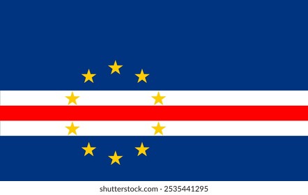 Vector illustration of the Cape Verde flag featuring blue, yellow, red, and white colors with a circle of stars. Ideal for patriotic projects, cultural representations, and national pride themes