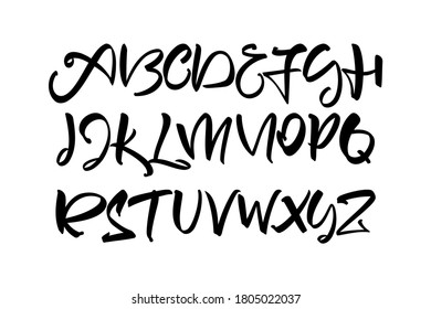 Vektorgrafik: Großbuchstaben Pinselschrift. Handgeschriebenes englisches Abc-Alphabet auf weißem Hintergrund.