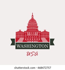 Vector illustration Capitol Building in Washington, DC with flag USA