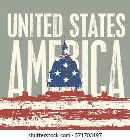 Vector illustration Capitol Building in Washington DC with flag