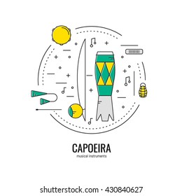 Vector illustration with Capoeira musical instruments in trendy linear style