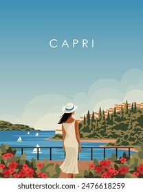 Vector illustration. Capri, Italy. Poster design, wall poster, banner, cover, card. Modern design. Tourism.