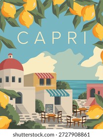 Vector illustration. Capri, travel poster, postcard, banner, cover. Print. Summer, city.