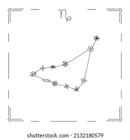 Vector illustration of Capricorn constellation with flowers and zodiac sign. 