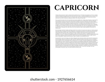 vector illustration of capricorn in gold and black colours and abstractions cosmos