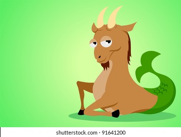 Vector illustration of Capricorn on green background