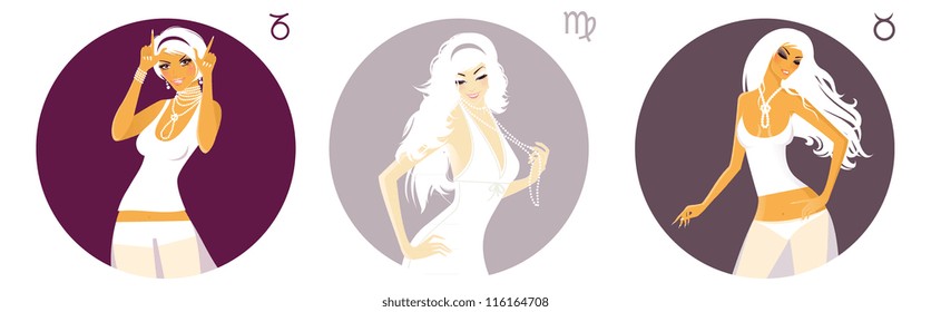 Vector illustration of Capricorn, virgo and taurus