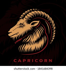 A vector illustration of Capricorn zodiac sign isolated isolated on dark background.