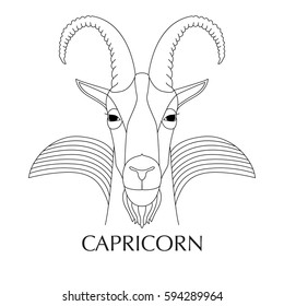 Vector illustration of capricorn, zodiac sign. Tattoo, coloring page, t-shirt, card, poster, print design.